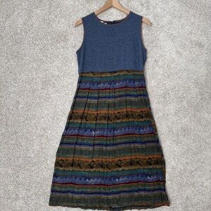 Vintage Karin Stevens Dress Sleeveless Blue Tan Long‎ Sz 12 Aztec